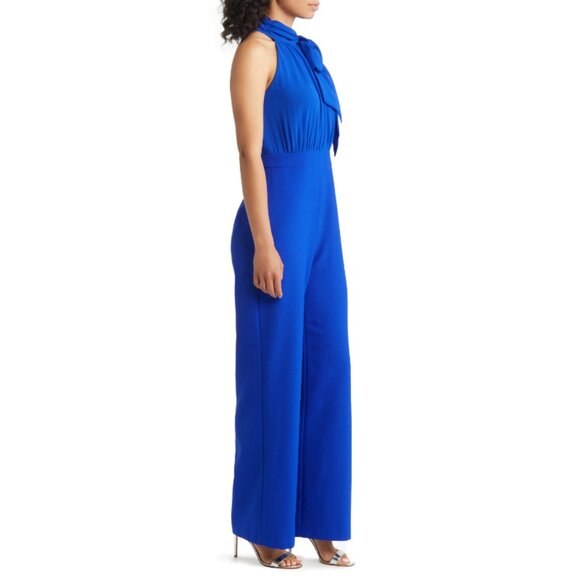 VINCE CAMUTO Women's Chiffon Bow Halter Jumpsuit, Blue NWT - Picture 4 of 8